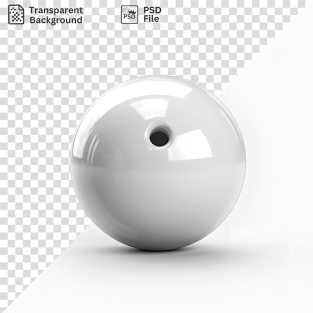 PSD a shiny white ball with a black hole and a white shadow on a isolated background