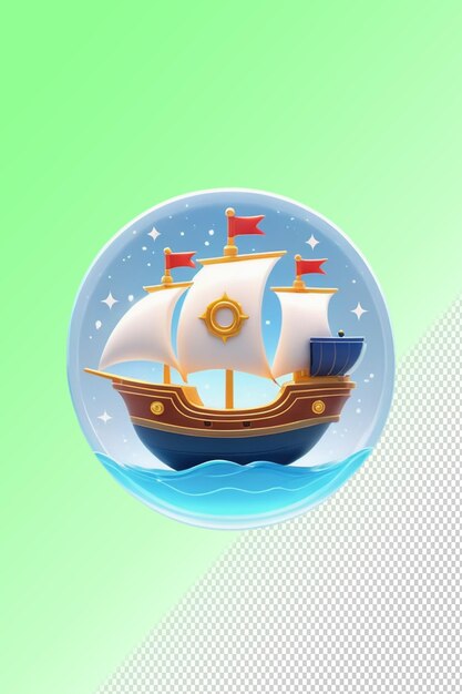 PSD a ship in a bubble with a red sail