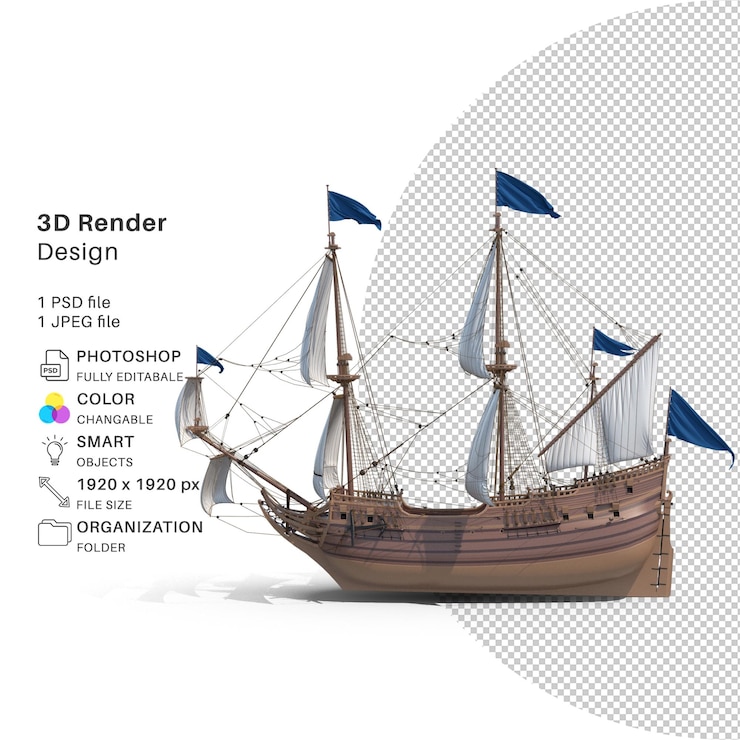 PSD psd-файл 3d-моделирования корабля fluyt реалистичный корабль