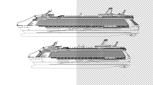 PSD ship hand drawing and sketch black and white.