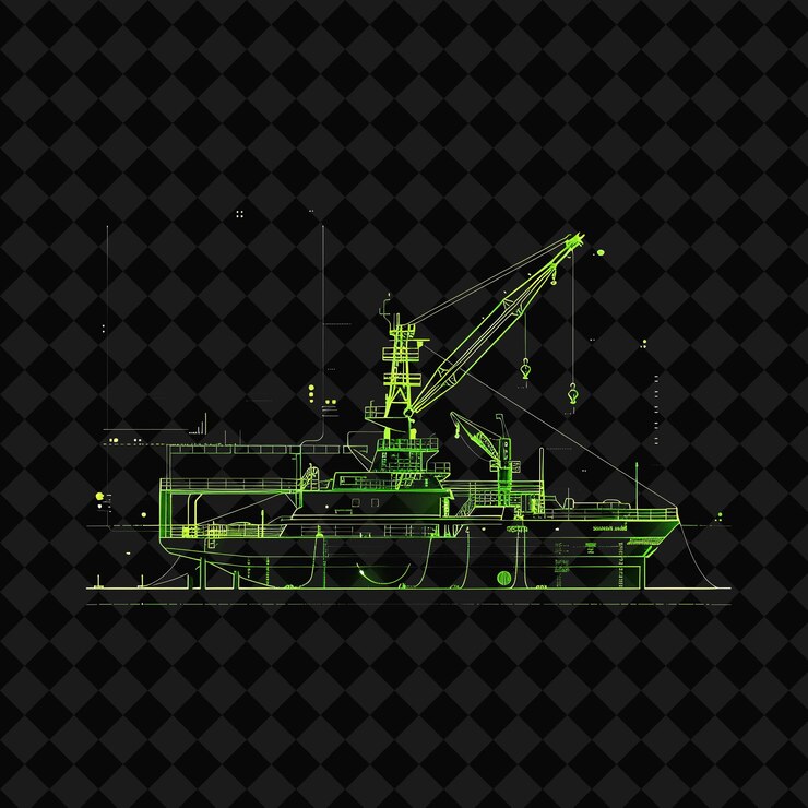 PSD a ship made of green lights and a green ship