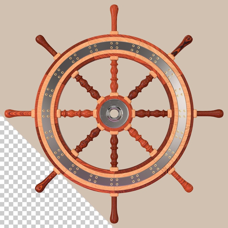 PSD ship steering wheel vintage 3d illustration
