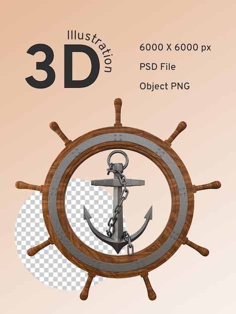 Ship steering wheel with anchor inside