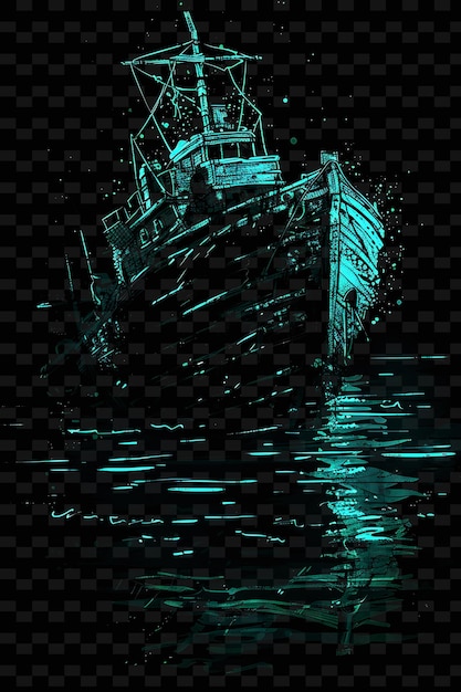 PSD a ship in the water with a blue light on the bottom