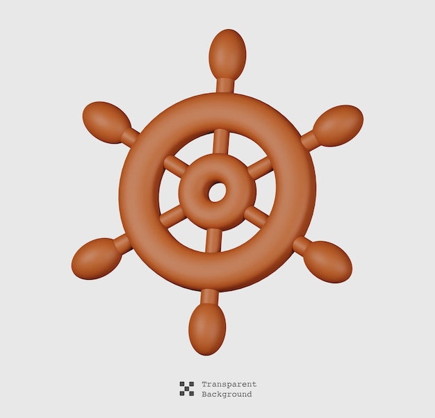 PSD ship wheel marine wooden isolated. sea and beach minimal icon. 3d of summer vacations and ocean