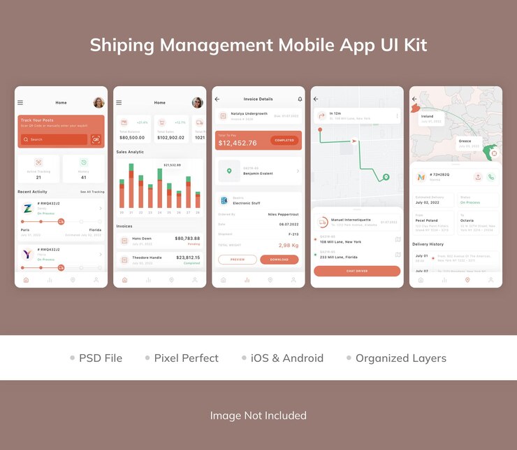 PSD shiping management mobile app ui kit