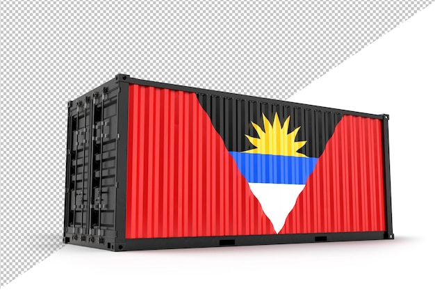 PSD shipping cargo container textured with flag of antigua and barbuda isolated 3d rendering