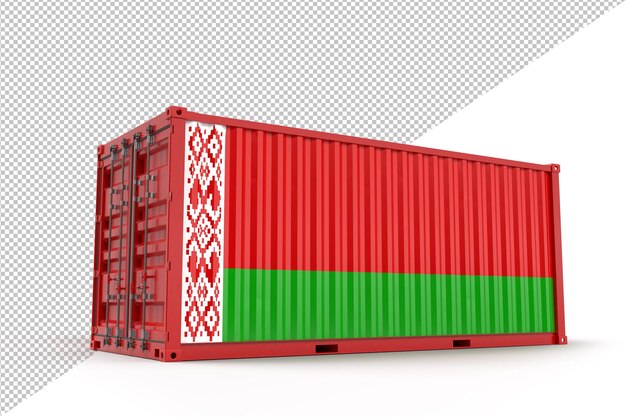 Shipping cargo container textured with Flag of Belarus Isolated 3D Rendering