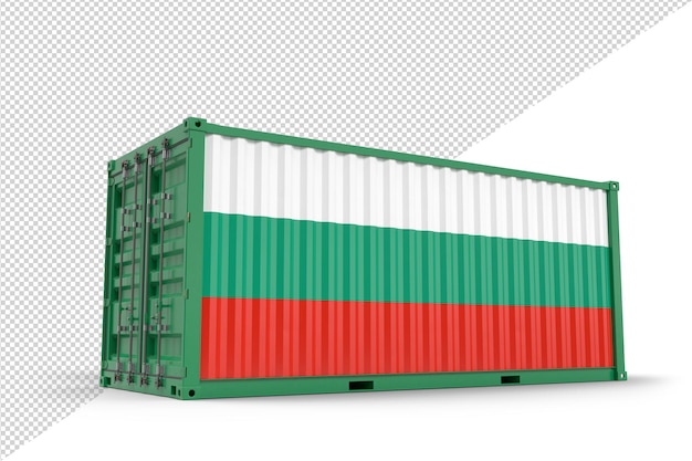 PSD shipping cargo container textured with flag of bulgaria isolated 3d rendering