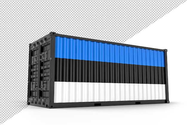 에스토니아의 국기와 질감이 있는 배송 화물 컨테이너 격리된 3D 렌더링