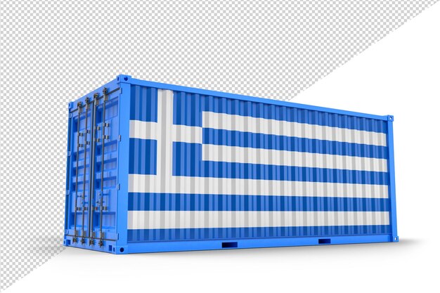 Shipping cargo container textured with Flag of Greece Isolated 3D Rendering