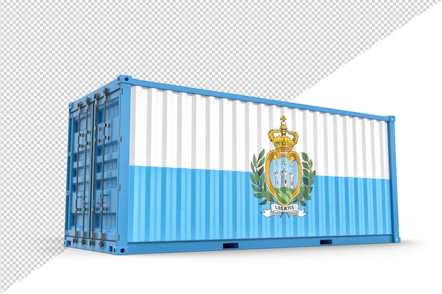 Shipping cargo container textured with Flag of San Marino Isolated 3D Rendering