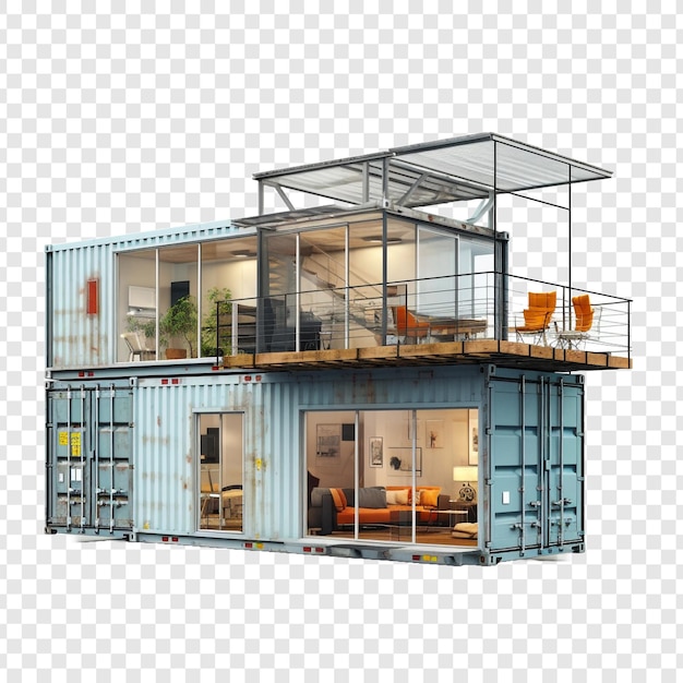 PSD shipping container house isolated on transparent background