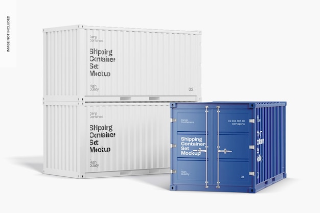 PSD mockup del set di container di spedizione, vista a sinistra