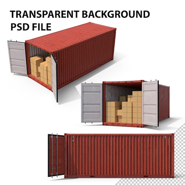 PSD shipping container with boxes png