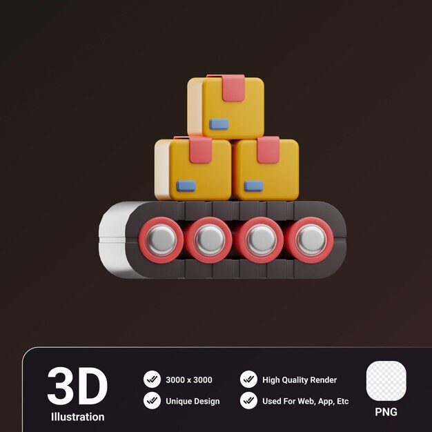 PSD shipping and delivery object conveyor belt 3d illustration