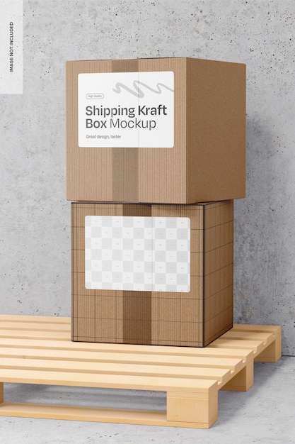 PSD shipping kraft boxes on concrete background mockup stacked