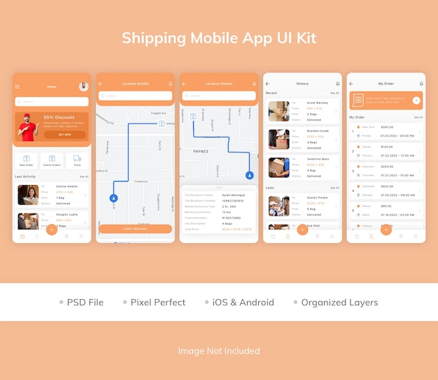 PSD 배송 모바일 앱 ui 키트