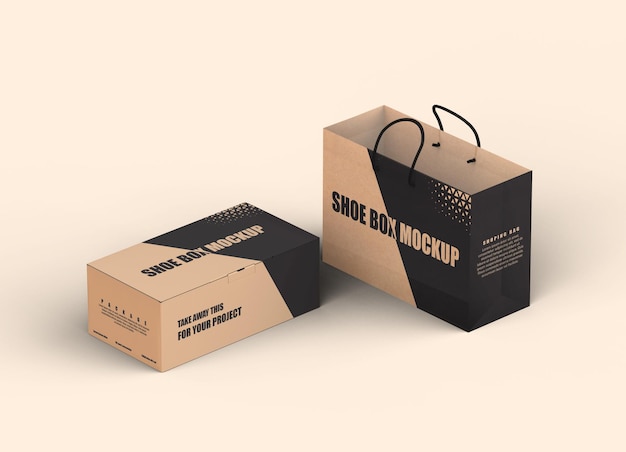 Shoe box with bag mockup