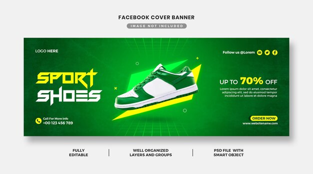 PSD modello di banner per la copertina di facebook per la promozione della vendita del marchio di scarpe