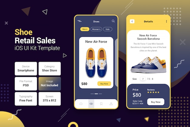 PSD shoe retail sales store mobile apps