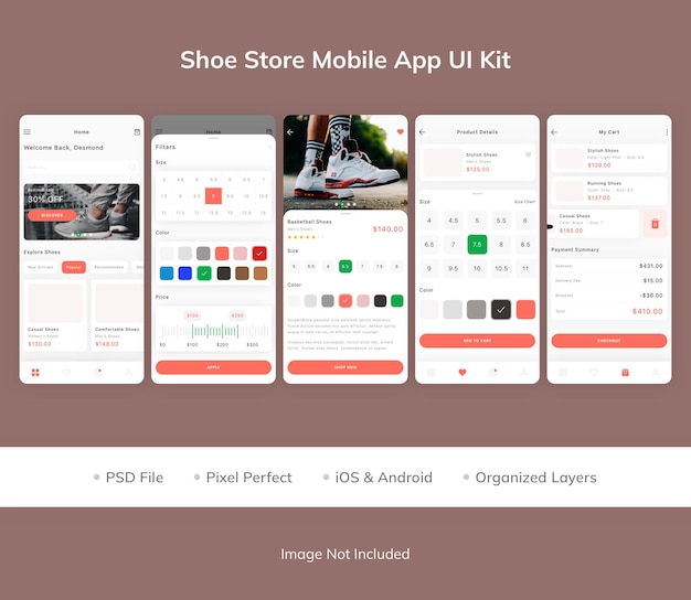 PSD shoe store mobile app ui kit