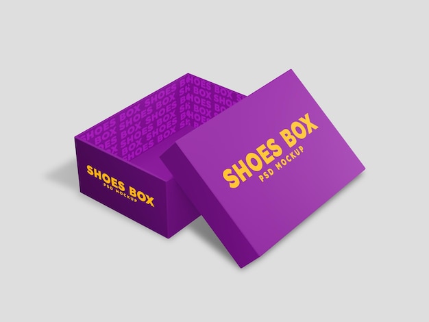 Mockup di scatola da scarpe con tappi aperti