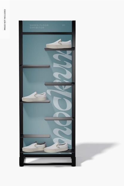 PSD shoes floor exhibitor mockup, front view
