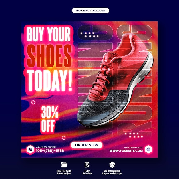 Banner di vendita di scarpe o modello di post sui social media di vendita di prodotti