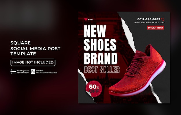 Vendita di scarpe per modello quadrato di post sui social media