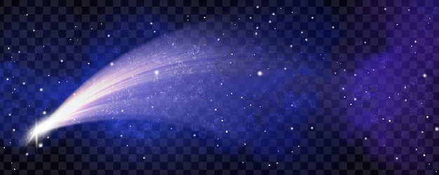 shooting star with dust cloud and sparkles