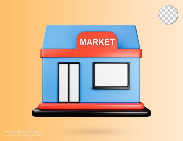 Shop building or mini supper market 3d icon. market, supper shop, mini shop, store building