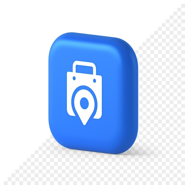 Shop location map pin with shopping bag button web app design realistic isometric icon