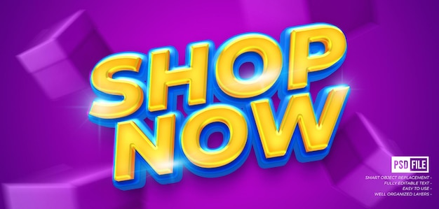 Shop now special offer banner with custom text editable 3D style effect