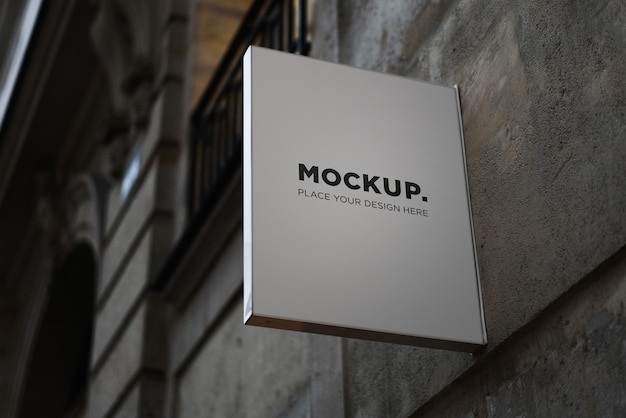 Shop sign logo mockup on vintage facade