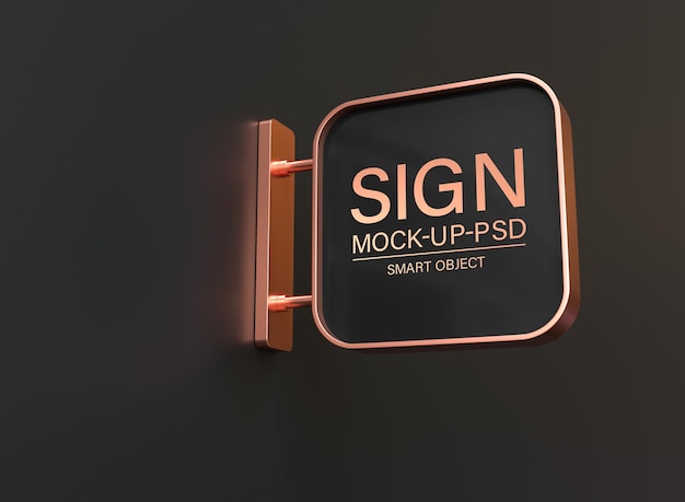 PSD shop sign mockup on black wall