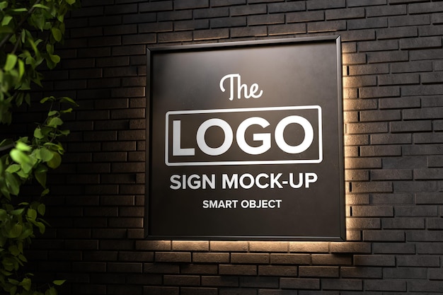 PSD shop sign mockup on black wall