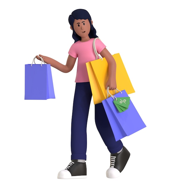 PSD shopaholic shopping commerce 3d illustration