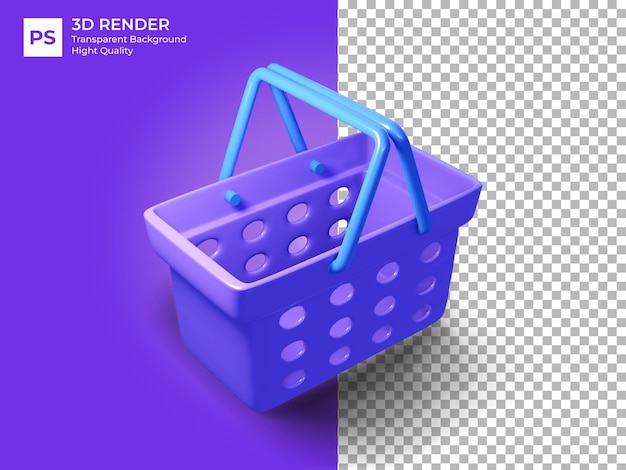 PSD shoping basket simple icon template 3d illustration on pastel background minimal concept 3d render