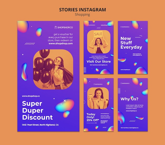 PSD modello di storie di instagram annuncio per lo shopping