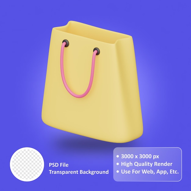 Shopping bag 3d oggetto realistico design icona vettore illustrazione
