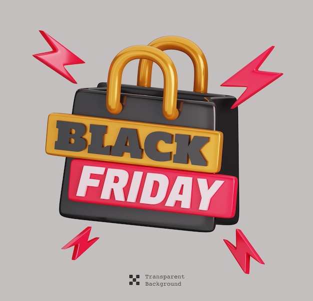 PSD shopping bag isolated black friday shopping concept 3d render illustration