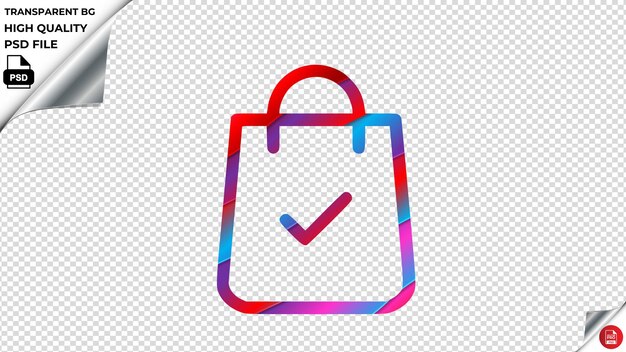 PSD shopping bag shop buy done complete vector icon red blue purple ribbon psd transparent