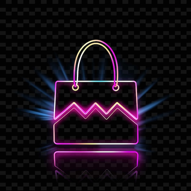 PSD shopping bag trendy pink zigzag neon lines sale tag decorati png y2k shapes transparent light arts