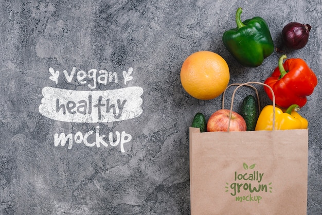 Shopping bag with bell pepper vegan food mock-up