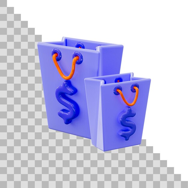 웹사이트 및 앱 아이콘에 대한 흰색 배경 3d 렌더링 개념에 달러 기호가 있는 쇼핑백