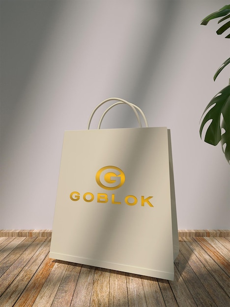 Shopping bag with gold color logo mockup