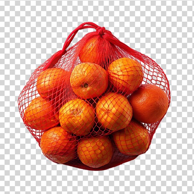 Shopping bag with tangerines isolated on a transparent background