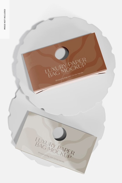 shopping bags with circle handle mockup, top view