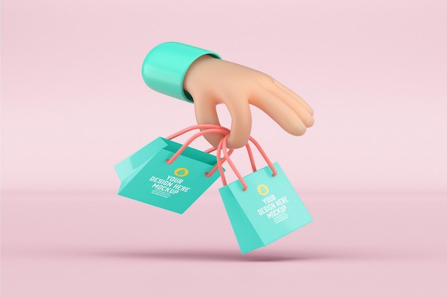 Shopping Bags with Hand Mockup 3D render